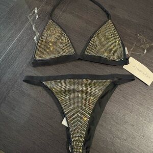 Hot & Delicious Black Rhinestone Bikini Set